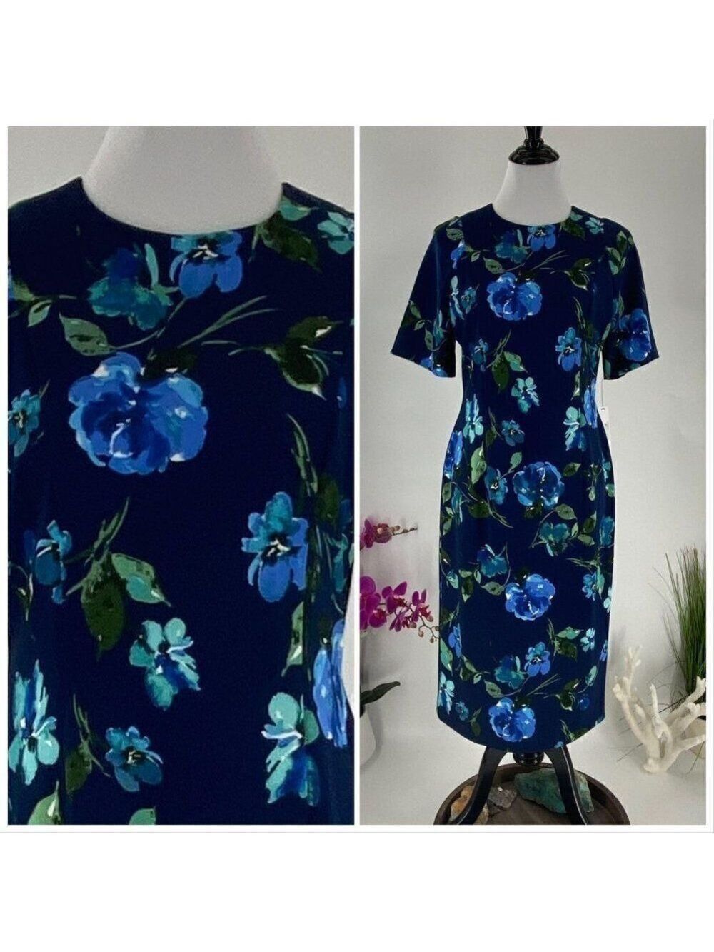 Maggy London Blue Green Floral Dress Size *8 Pictured
